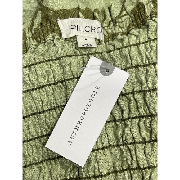 Anthropologie Pilcro Jumpsuit Linen Women Green Floral Smocked Boho Large NWT - Picture 13 of 13